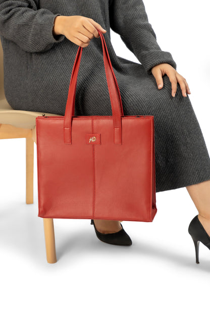 Everyday Women's Leather Zipper Tote Bag-Candy Red