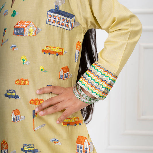 Ready To Wear 3pc Embroidered Fine Cotton Shirt With Dyed Chiffon Dupatta & Cotton Trouser