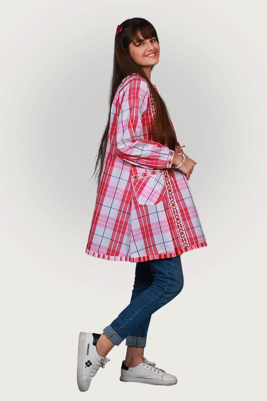FRK-037 CHECK EMBROIDRED FROCK