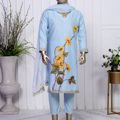 Ready To Wear 3pc Blue Embroidered Suit
