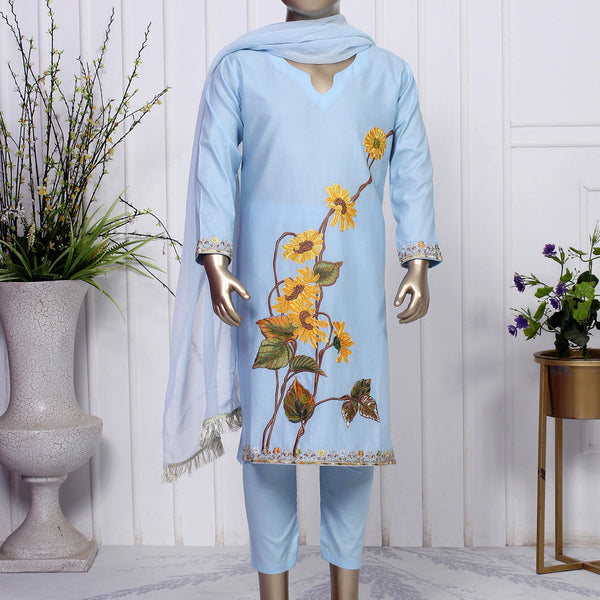 Ready To Wear 3pc Blue Embroidered Suit