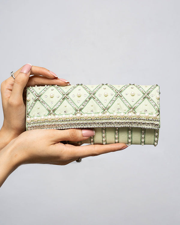 Pastel Green Clutch with Handwork_GREEN