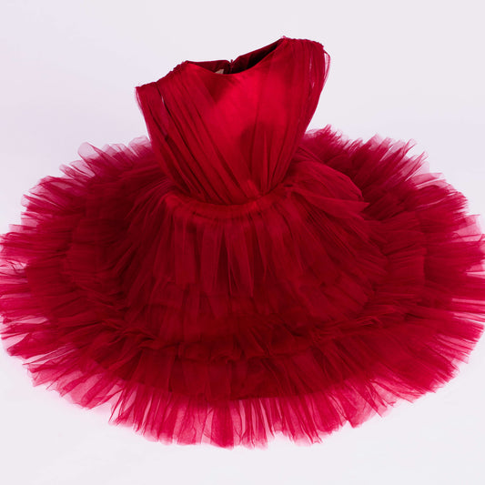 Girl Mahroon Princess Long Fancy Frock