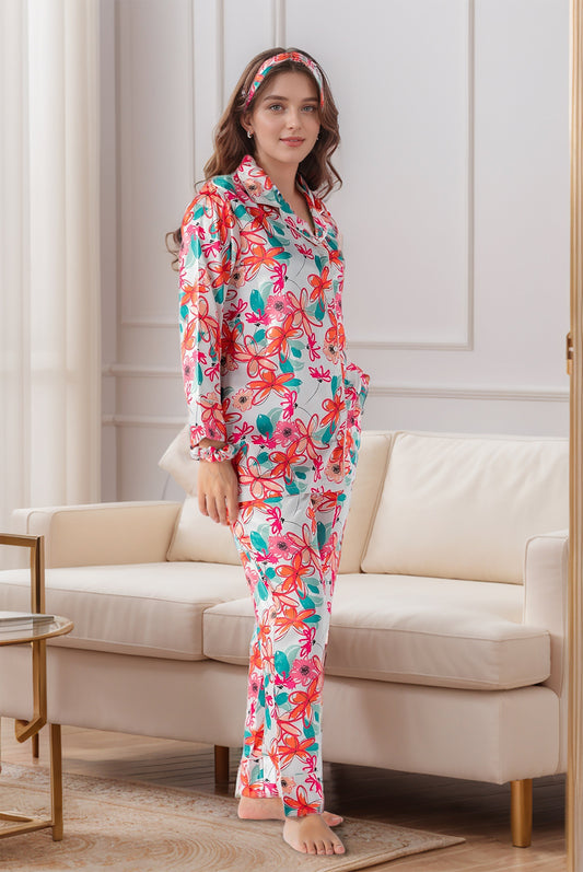Rue' Rofe' Chic Sleep Essentials & Casual Daily Wear women printed silky Finish night wear Pajama Set
