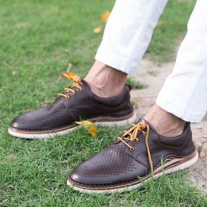 Turkish-made Real Leather Brogues in Dark Brown