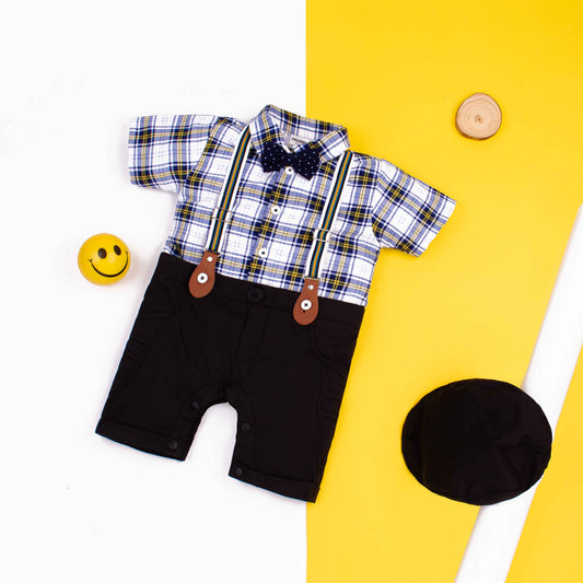 Baby Boy3 Piece Black/Yellow Checked Formal Romper