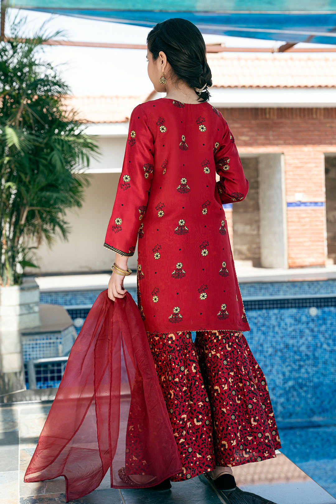 K-SFC-014, RAW SILK SHIRT AND GARRARA WITH TABEL PRINT 3PCS