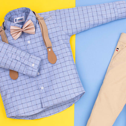 Baby Boy 4 Piece Set Sky Checked / Skin Formal Set