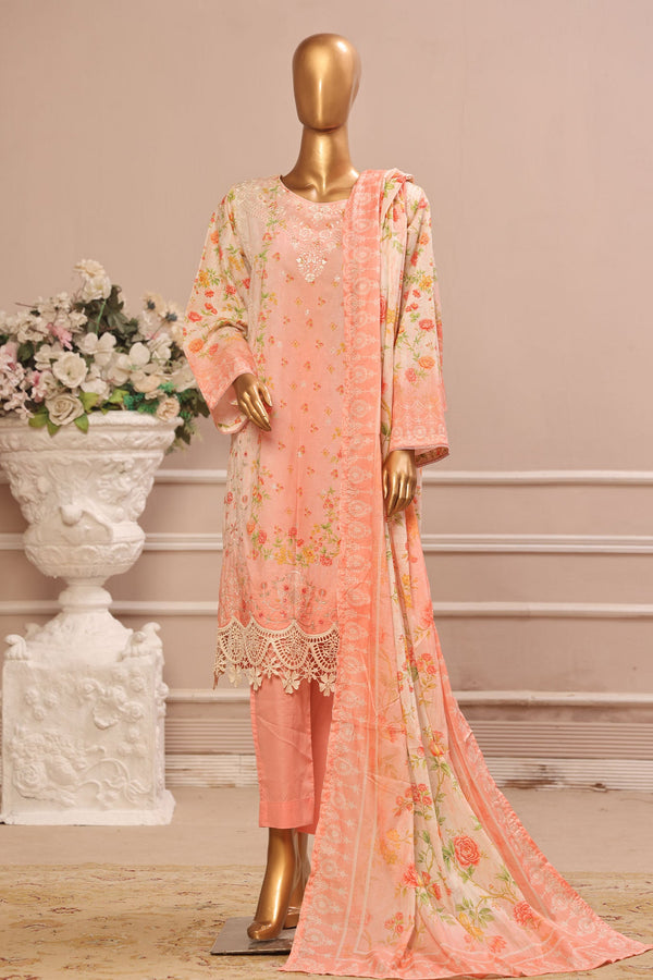 Bin Saeed Stitched 3 Piece Exclusive Emb Lawn Vol-02 Collection-WC-1564-Pink