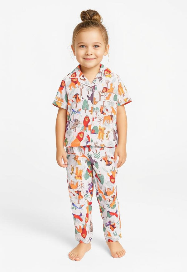 Kids klub cozy sleepwear breathable & light weight pajama set-white; animal
