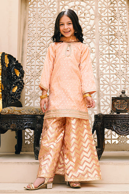 Peach Orange Mini Girls Semi Formal 3 PCS Suit SKU: MGF-006