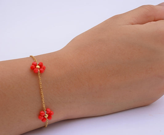 Blooming Beads Bracelet Red Gold