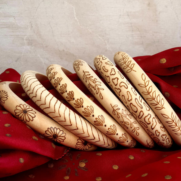 Wood Burned Bangles Set