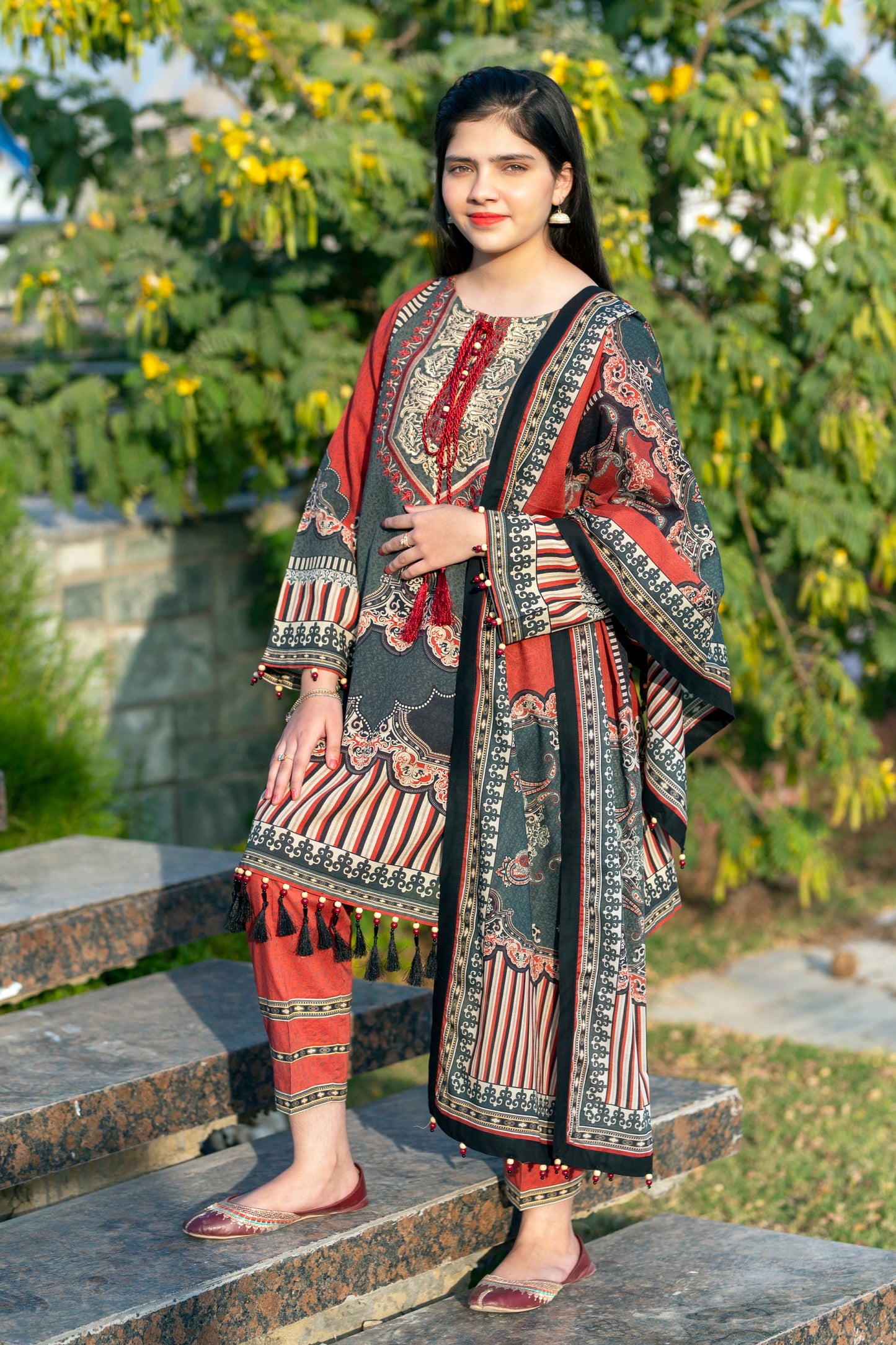 Girls Digital Printed Khaddar 3 Piece