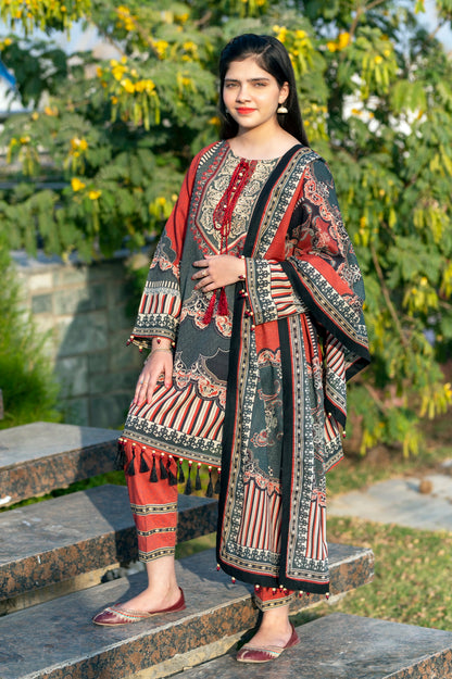 Girls Digital Printed Khaddar 3 Piece