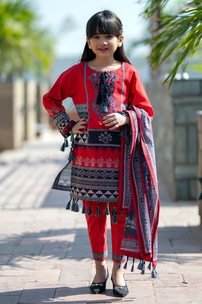 Girls Digital Printed Khaddar 3 Piece