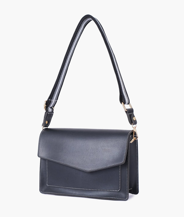 RTW Creation - Black half flap cross-body bag