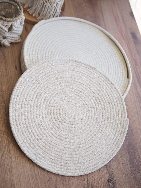 Set of 2 White Cotton Rope Placemats-Table Decor and Dining Essentials
