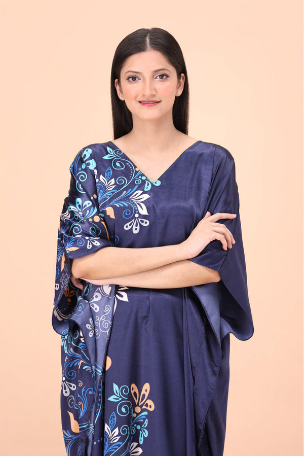 Studio By Arj Studio By Arj women Blue printed Silky Satin caftan lounge wear / nightwear