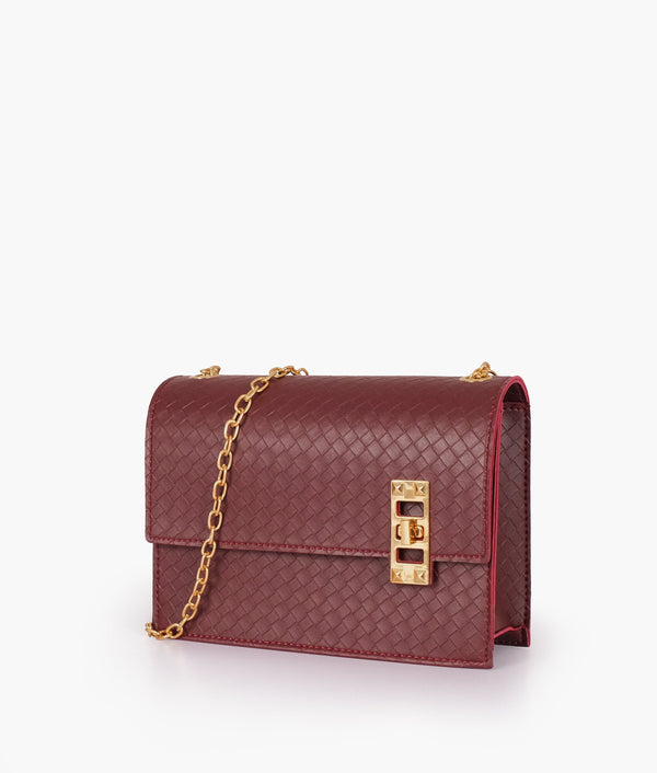 RTW Creation - Burgundy weaved chain shoulder bag with twist lock