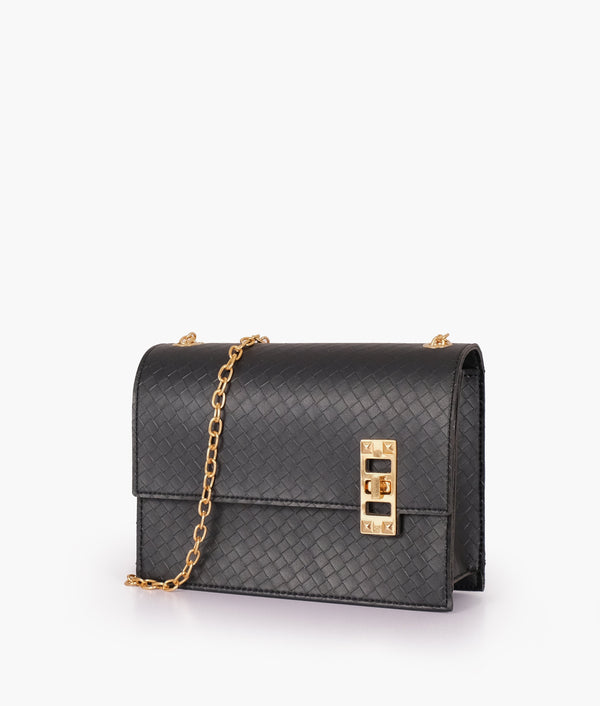 RTW Creation - Black weaved chain shoulder bag with twist lock