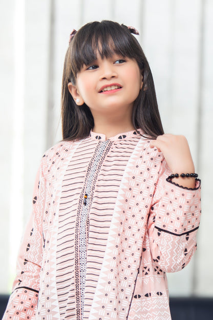 2PCSFRK-042, Baby pink cotton lawn 2 pc dress with combination of black lace