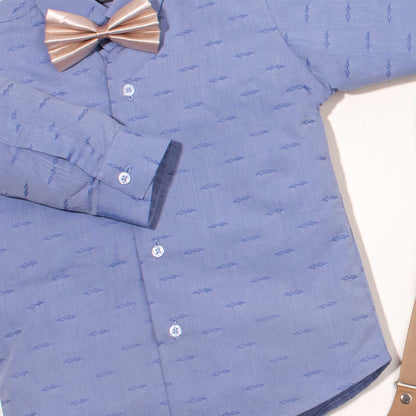 Baby Boy 4 Piece Skin / Blue Shirt Print Formal Set