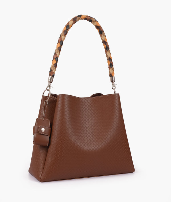 RTW Creation - Brown weaved handbag with braided handle