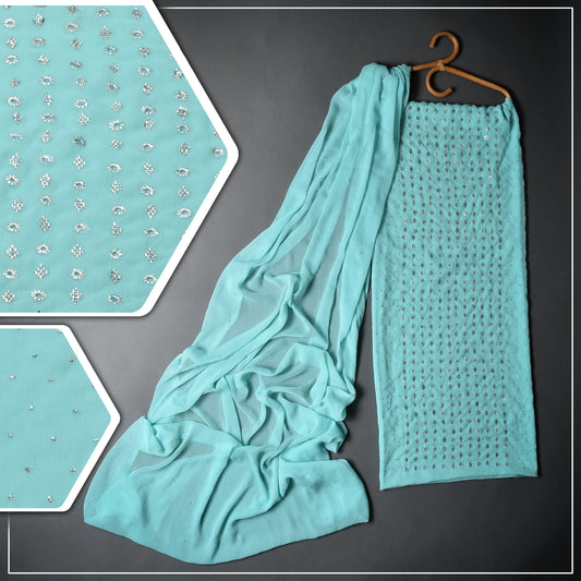 Elegant Chiffon with Mukesh embroidoyr women's wear, that meke you feel like royalty with intricate details of traditional Multani Art.-Aqua