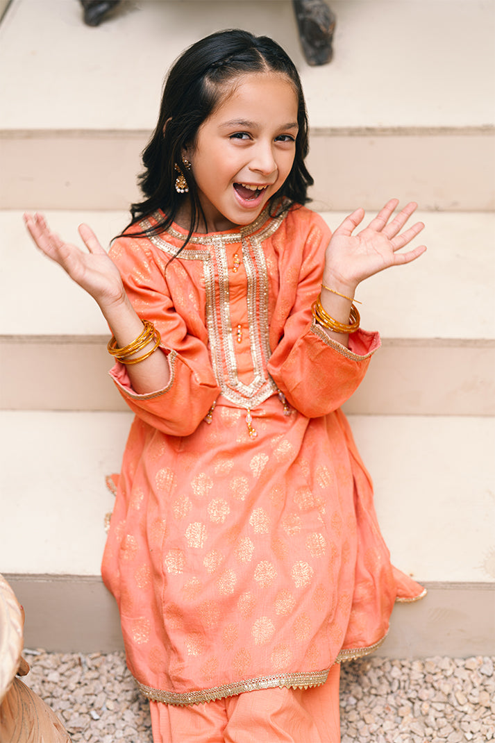MGF-010,  Panel frock style  with round neck, embellished with samosa lace ,beads and samosa rope,