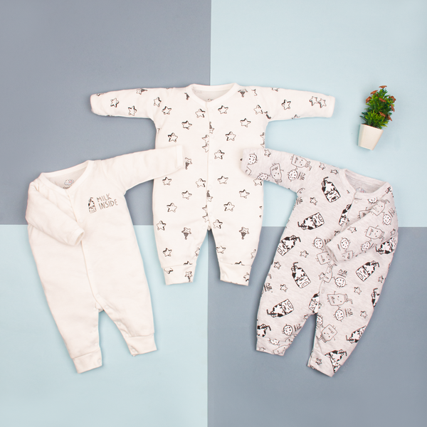 Baby Boy 3Pk Sleepsuits Milk Inside Print