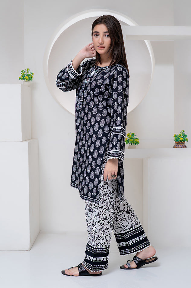 Cord-023A, 2 piece printed, black and white