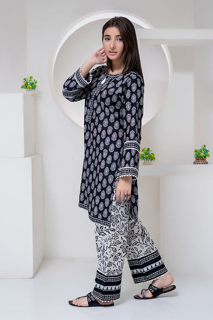 Cord-023A, 2 piece printed, black and white
