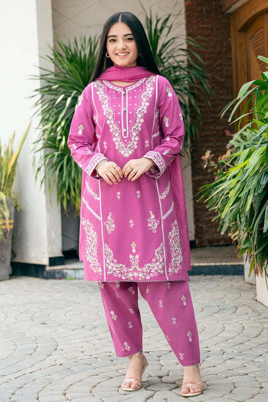 EMBROIDERED SHIRT AND SHALWAR TABEL PRINT 3 PCS SUIT SKU:TSFC-026