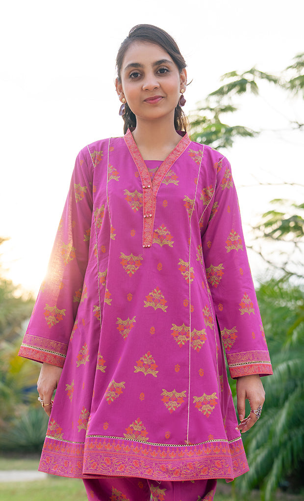 T-ALPRTW-061, Table Print Frock And Tulip Trouser