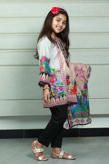 PRSDT-082 Digital Printed Embroidred Lawn Shirt, Dupptta & Cotton Trouser