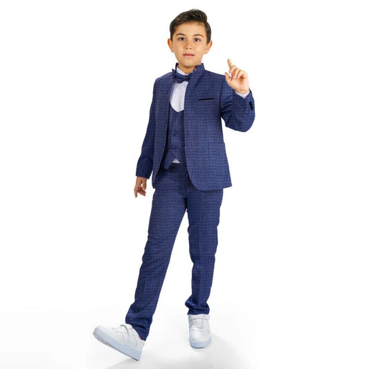 Baby Boy 4 Piece Blue Checked Print Formal Suit