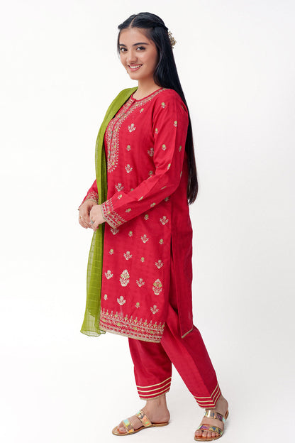 JAQUARD EMBROIDERED 3 PCS SUIT SKU:T-SFC-025