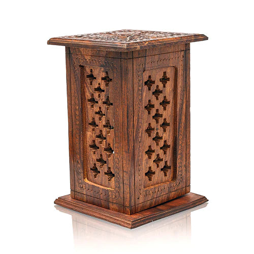 Handcrafted Carved Antique Wooden Lamp ( Set of 2 )