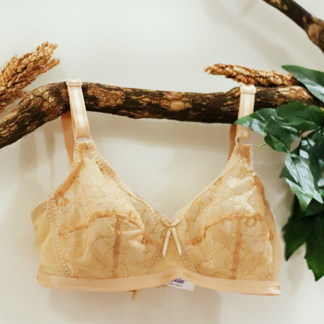 X-Over Trendy, Soft Lace Unpadded Crossover Bra, SKIN