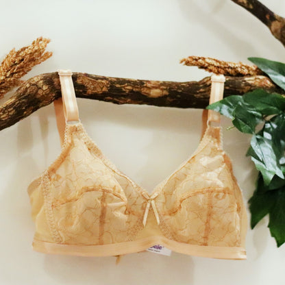 X-Over Trendy, Soft Lace Unpadded Crossover Bra, SKIN