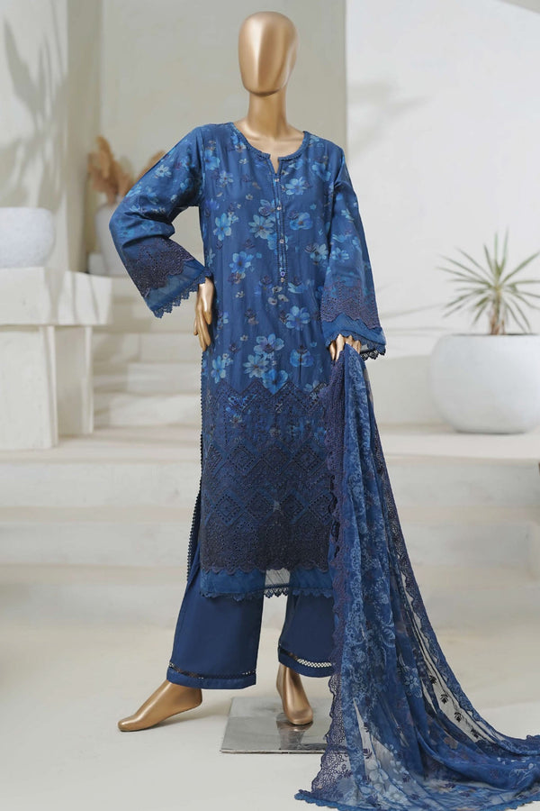 Sada Bahar Stitched 3 Piece Cutwork Chikankari Collection'2025-CKP-02-Navy Blue