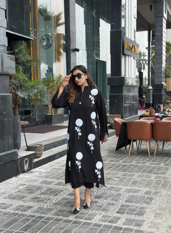 Manahils Stitched Flower Embroidered Two Pc