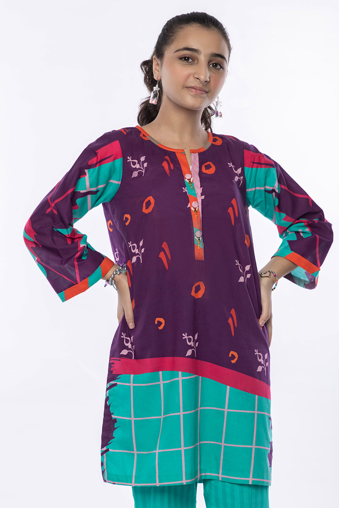 2Pcs Printed Lawn Suit DK-Purple SKU: MAC-015