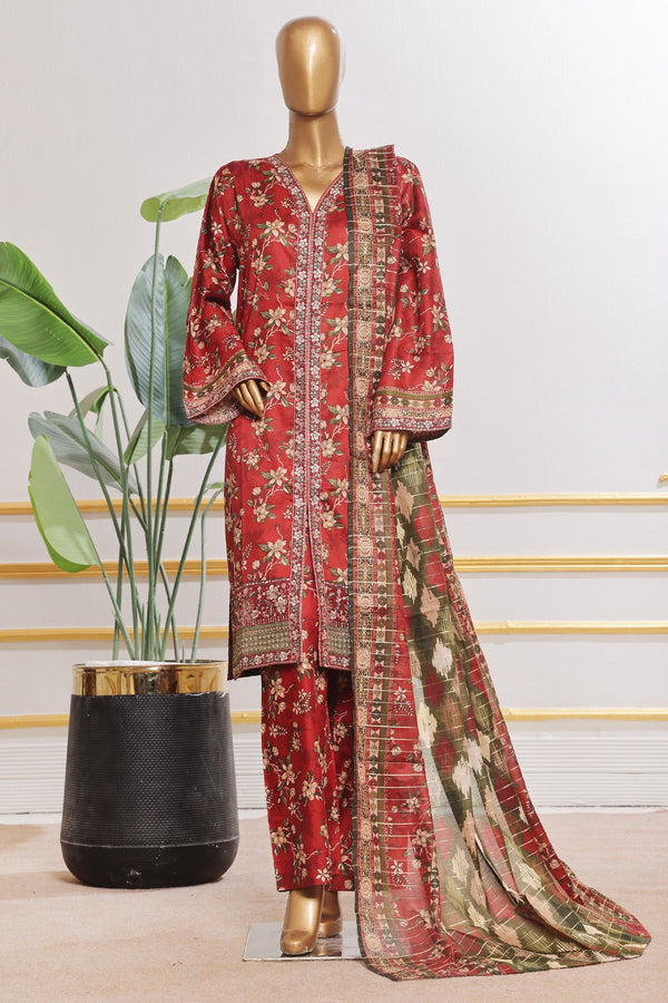 Bin Saeed Stitched 3 Piece Open Front Cutwork Kari Collection'2025-SM-2109-Red