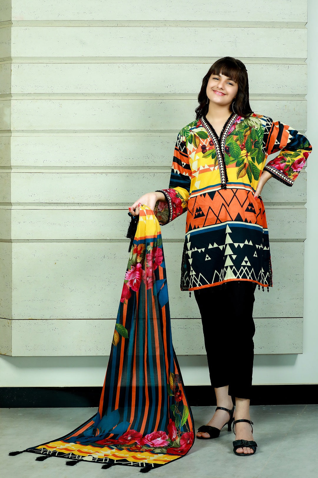3PCS-074 Digital Printed Lawn Shirt, Dupatta & Cotton Trouser