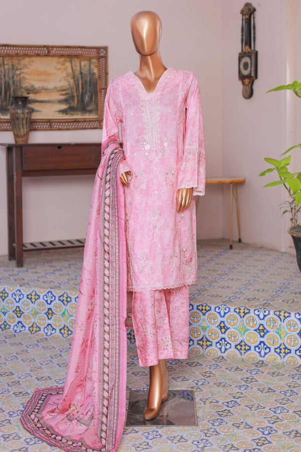 Bin Saeed Stitched 3 Piece Self Stripe Vol-02 Collection'2025-SM-2090-Pink