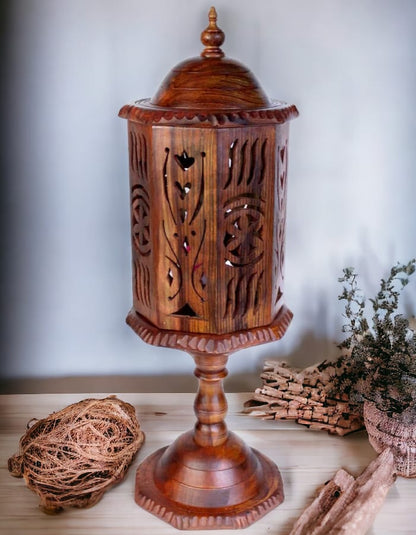 Hand Carved Wooden Cutwork Lamp Octagon Large With Stand ( Pair of 2 )