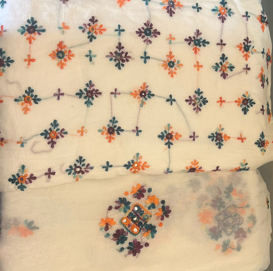 One of the oldest and most loved embroidery styles is Chikankari. Cross Stitch brings the delicate artistry of Chikankari blending it with modern flare.-White