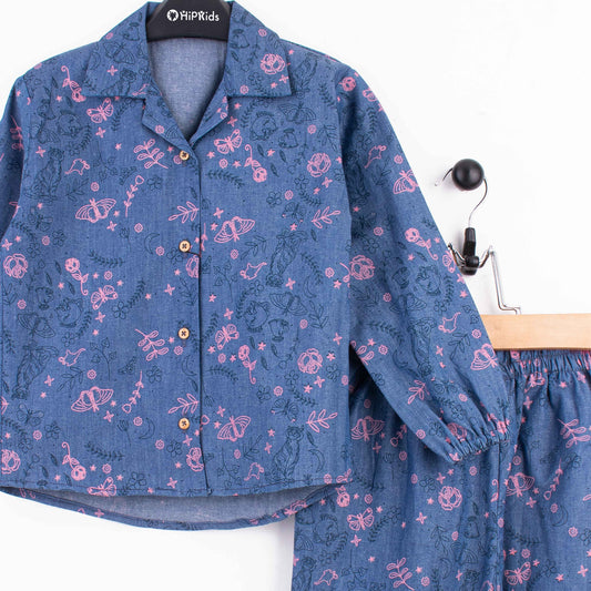 Girl Co-Ord Set Blue Butterfly Print